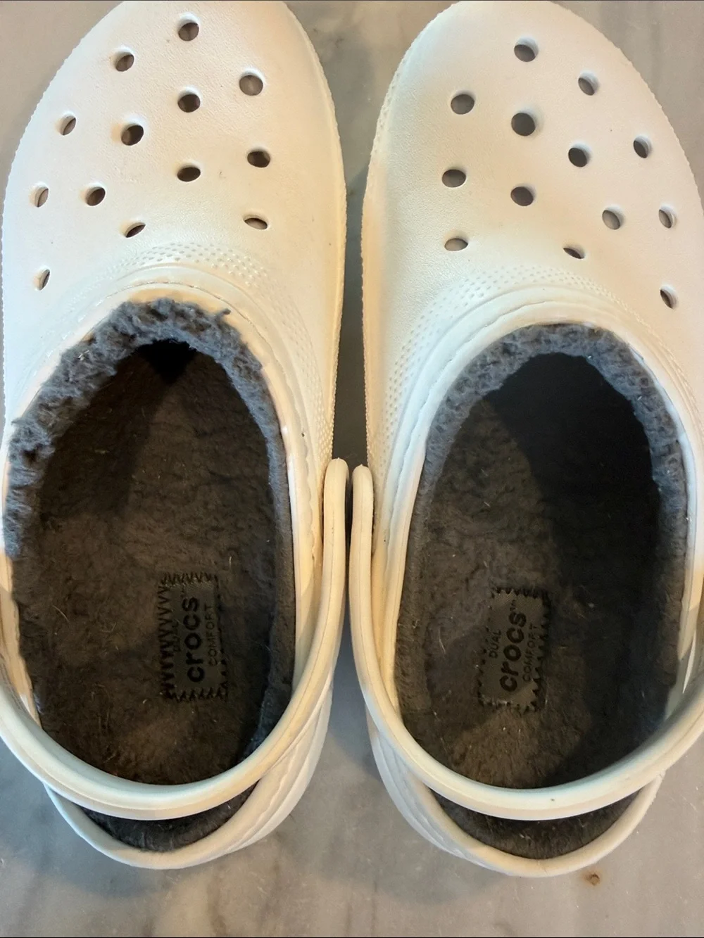 CROCS White Kids Classic Clog with Gray Fleece Lining
